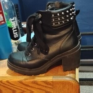 Studded Black Leather Combat Boots